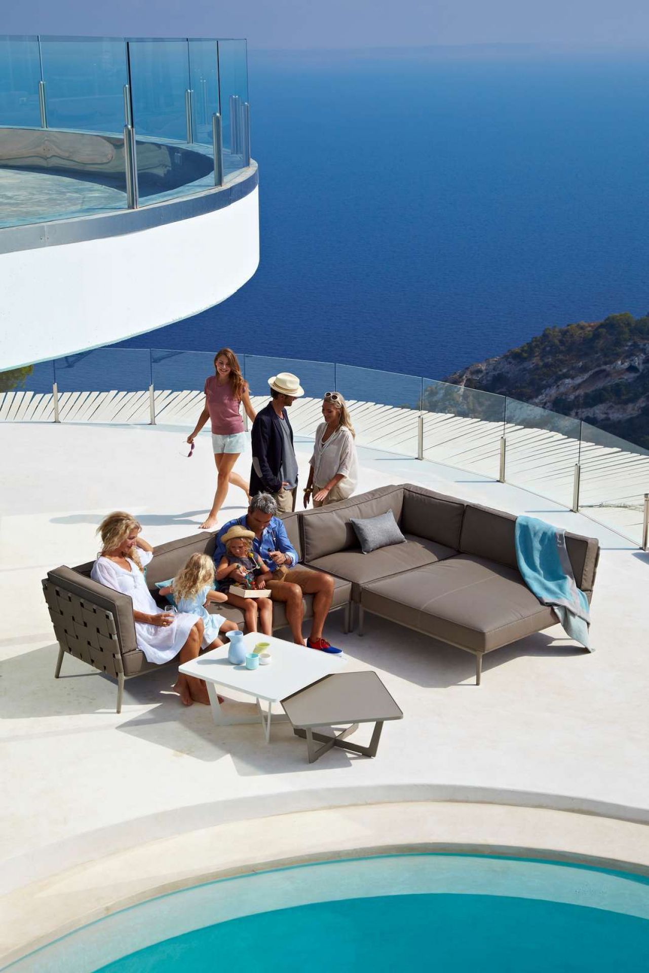 Conic Outdoor canapé modulable 2 places droite Cane-Line Gris clair