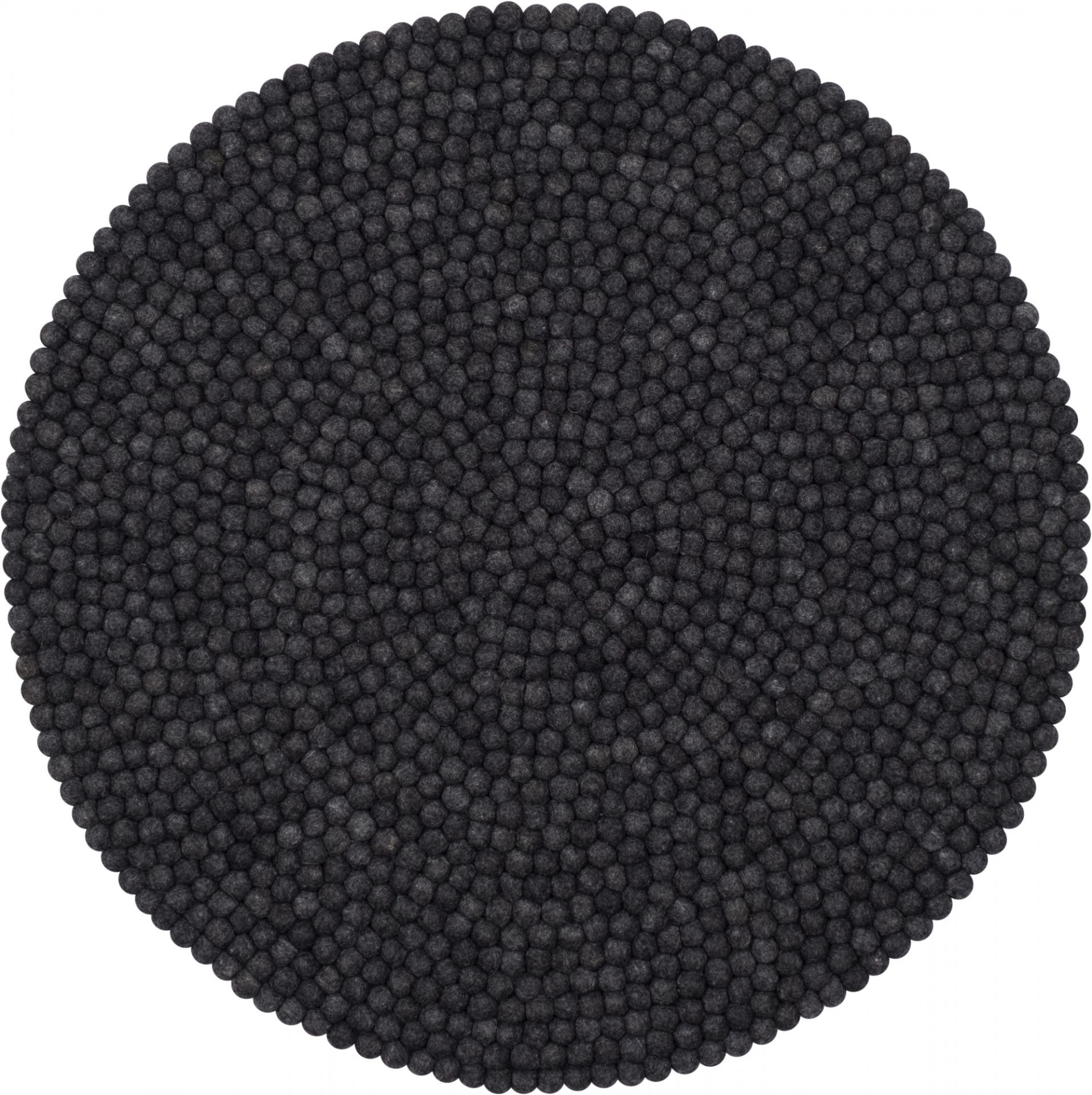 Runder, grauer Filzkugel Teppich "myfelt Hugo" mit 140 cm Durchmesser, Detailaufnahme.