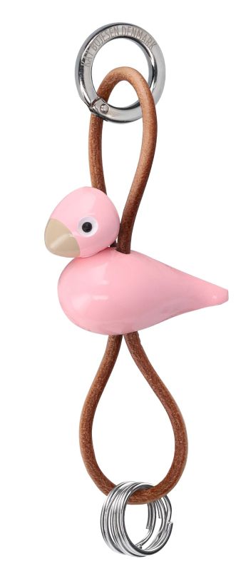 Oiseau rose Porte-clés métal argenté avec cuir naturel Kay Bojesen