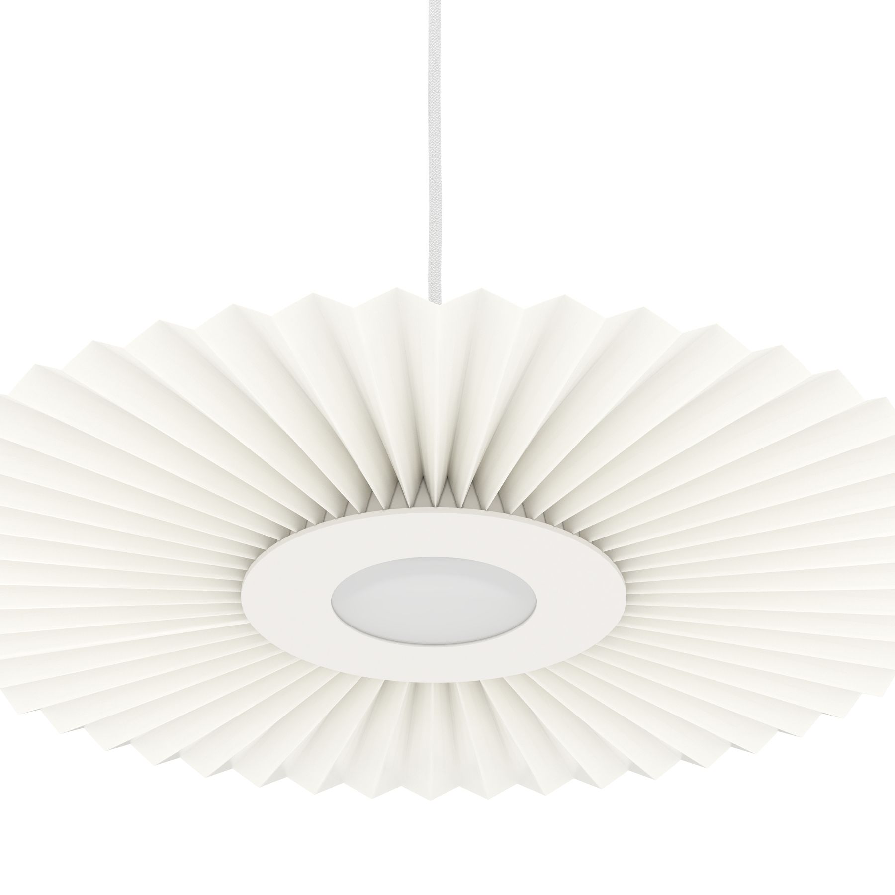 Weiße Carmen Pendelleuchte von Hartô mit plissiertem Lampenschirm für stilvolle Beleuchtung im Wohnraum.