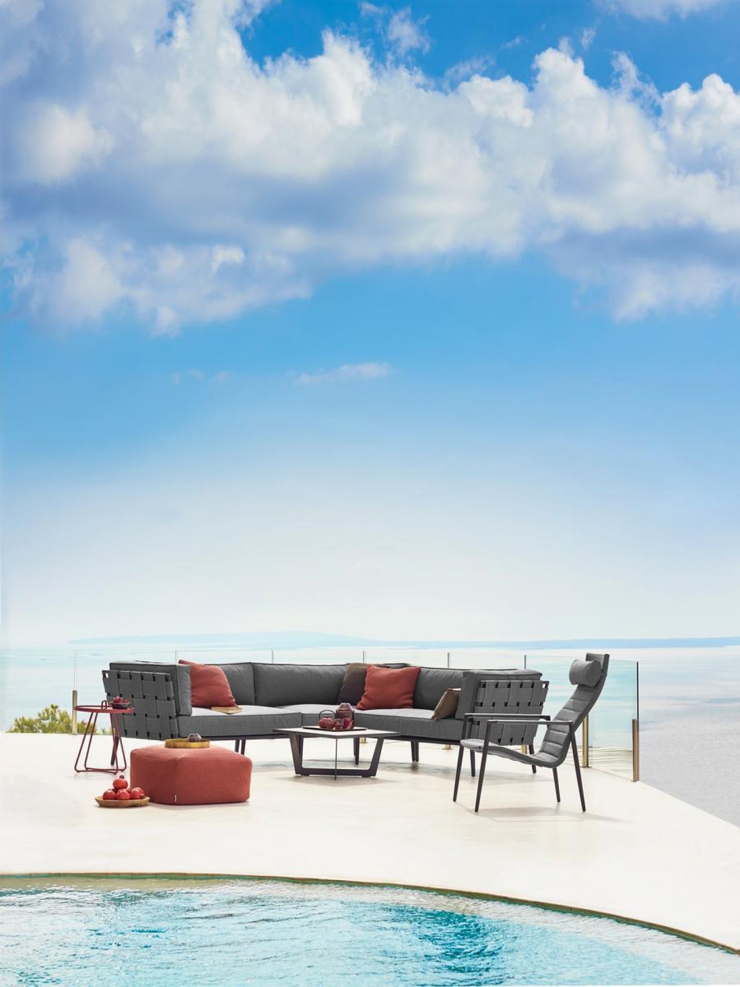 Conic Outdoor canapé modulable 2 places droite Cane-Line Gris clair
