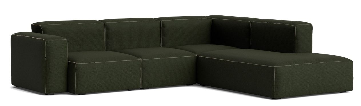 Mags Soft Sofa Eckkombination in Dunkelgrün mit beigen Ziernähten, modernes Design für Wohnzimmer.
