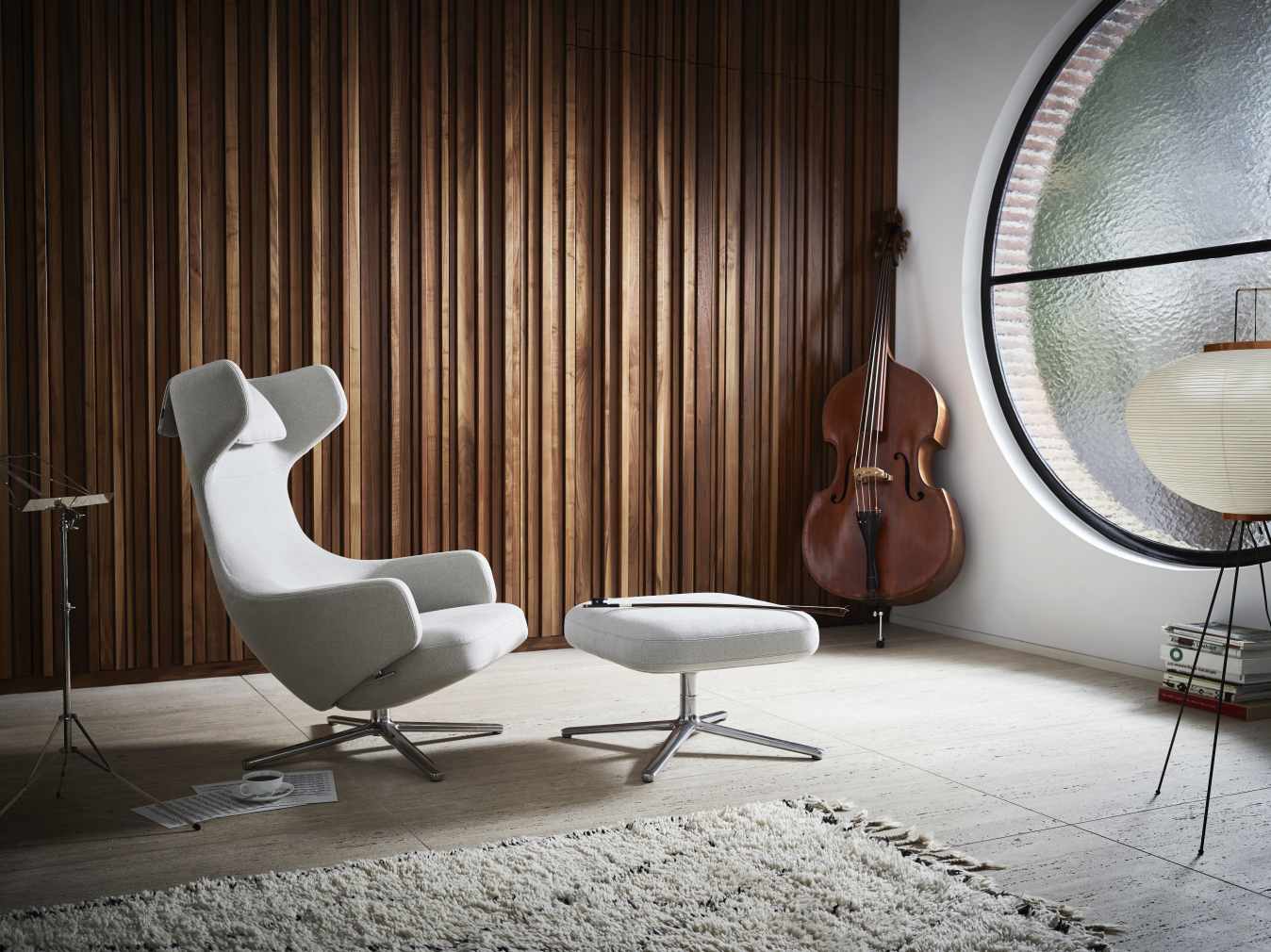 Grand Repos Fauteuil + Ottoman Vitra Poli Dumet Galet Melange
