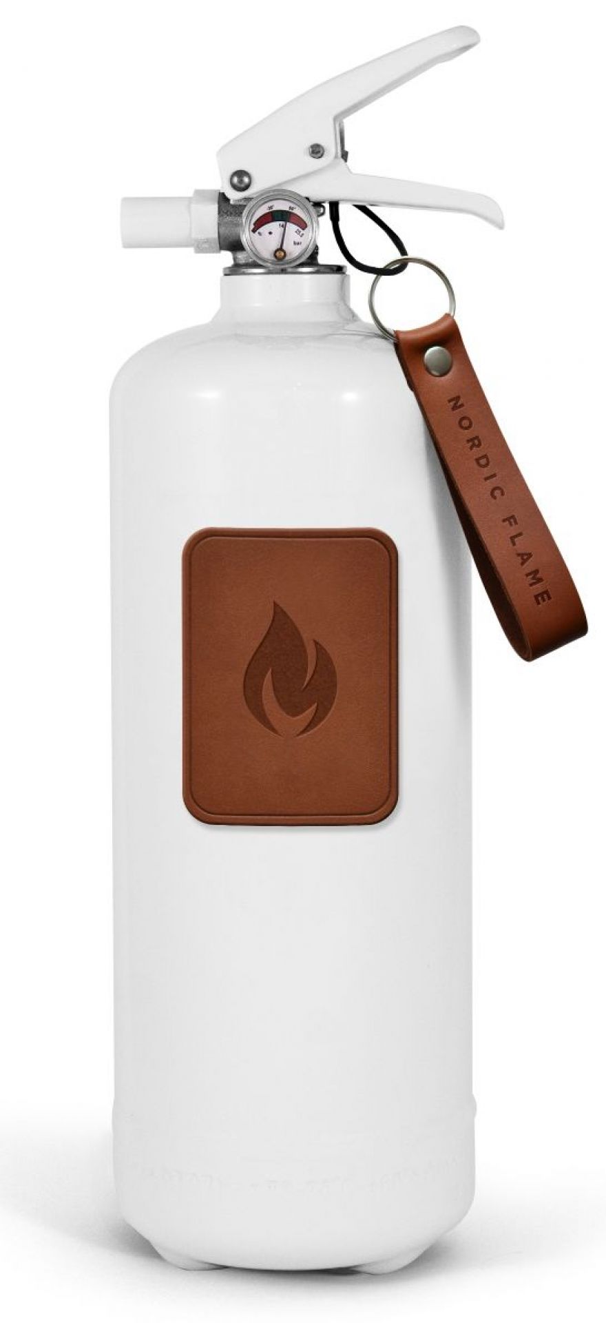 Extincteur Leather Edition 2 Kg blanc - emblème en cuir foncé Nordic Flame OFFRE SPECIALE