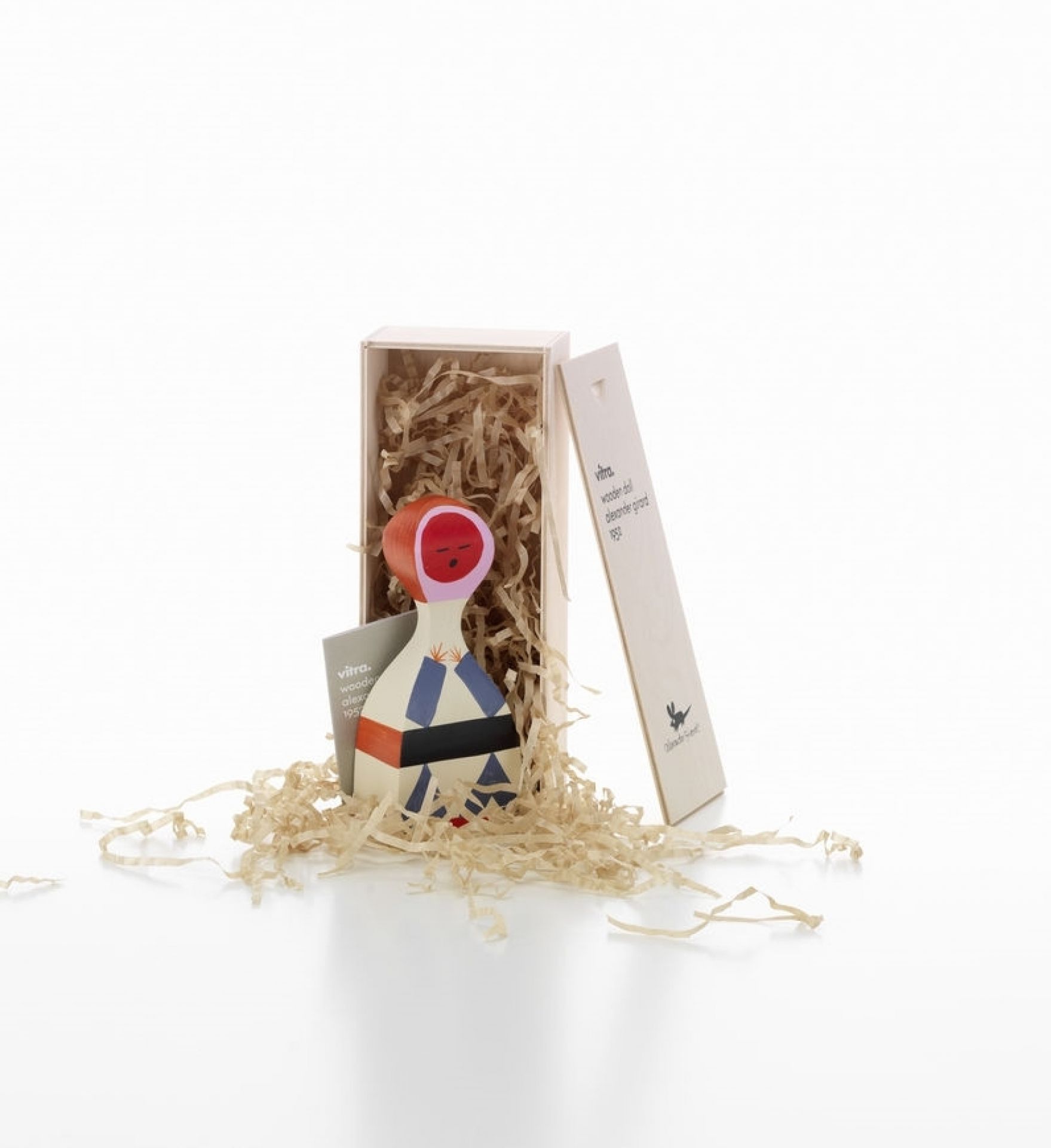 Vitra Wooden Doll No. 18 Holzfigur in geöffneter Holzschachtel mit Füllmaterial, Sammlerstück.