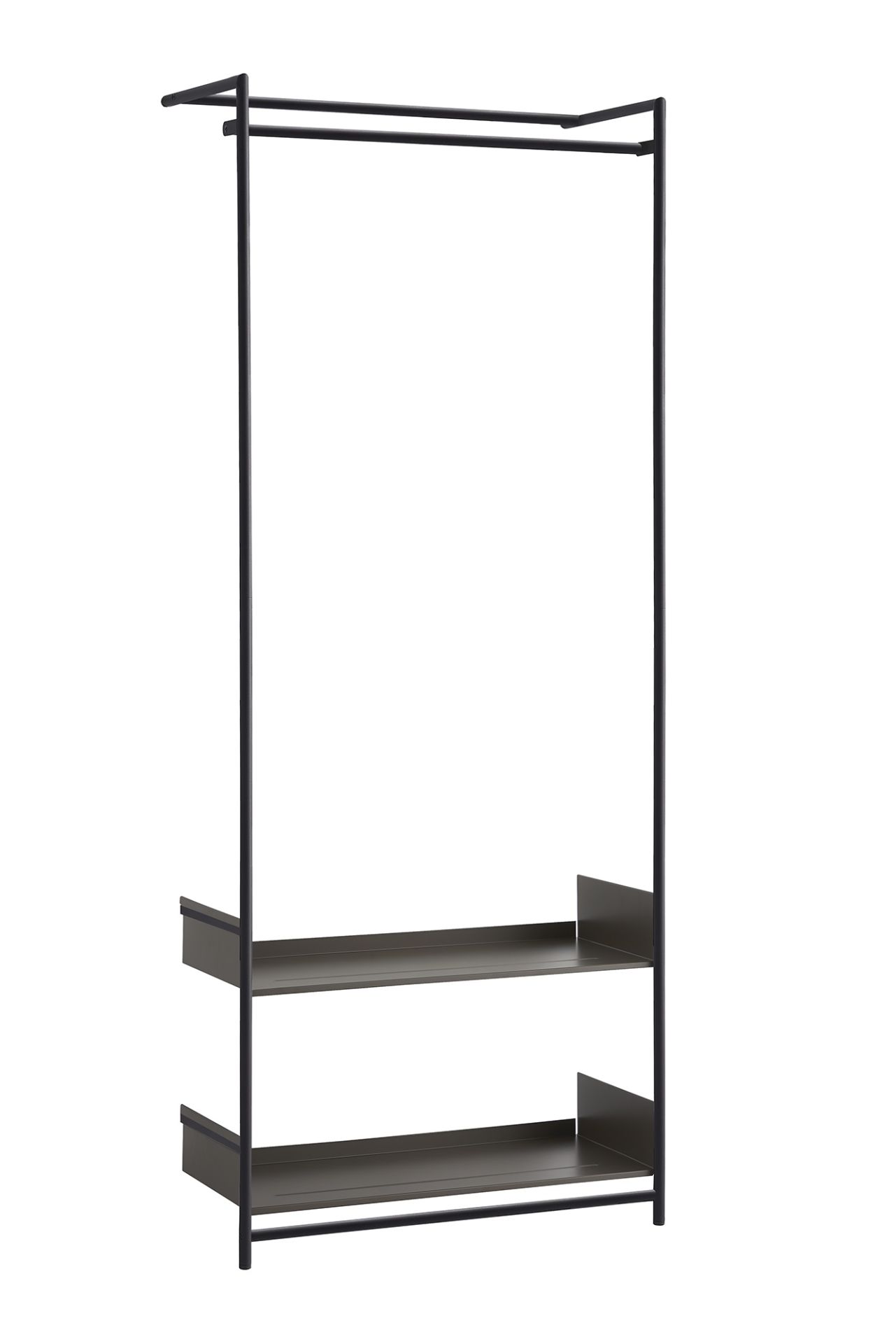 Comba Anlehngarderobe von Mox, moderne Garderobe aus Metall mit zwei Ablageflächen und Kleiderstange.