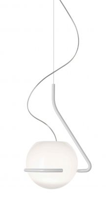Tonda Piccola Pendelleuchte von Foscarini, moderne Hängelampe mit weißem Glas und Stahlrahmen.
