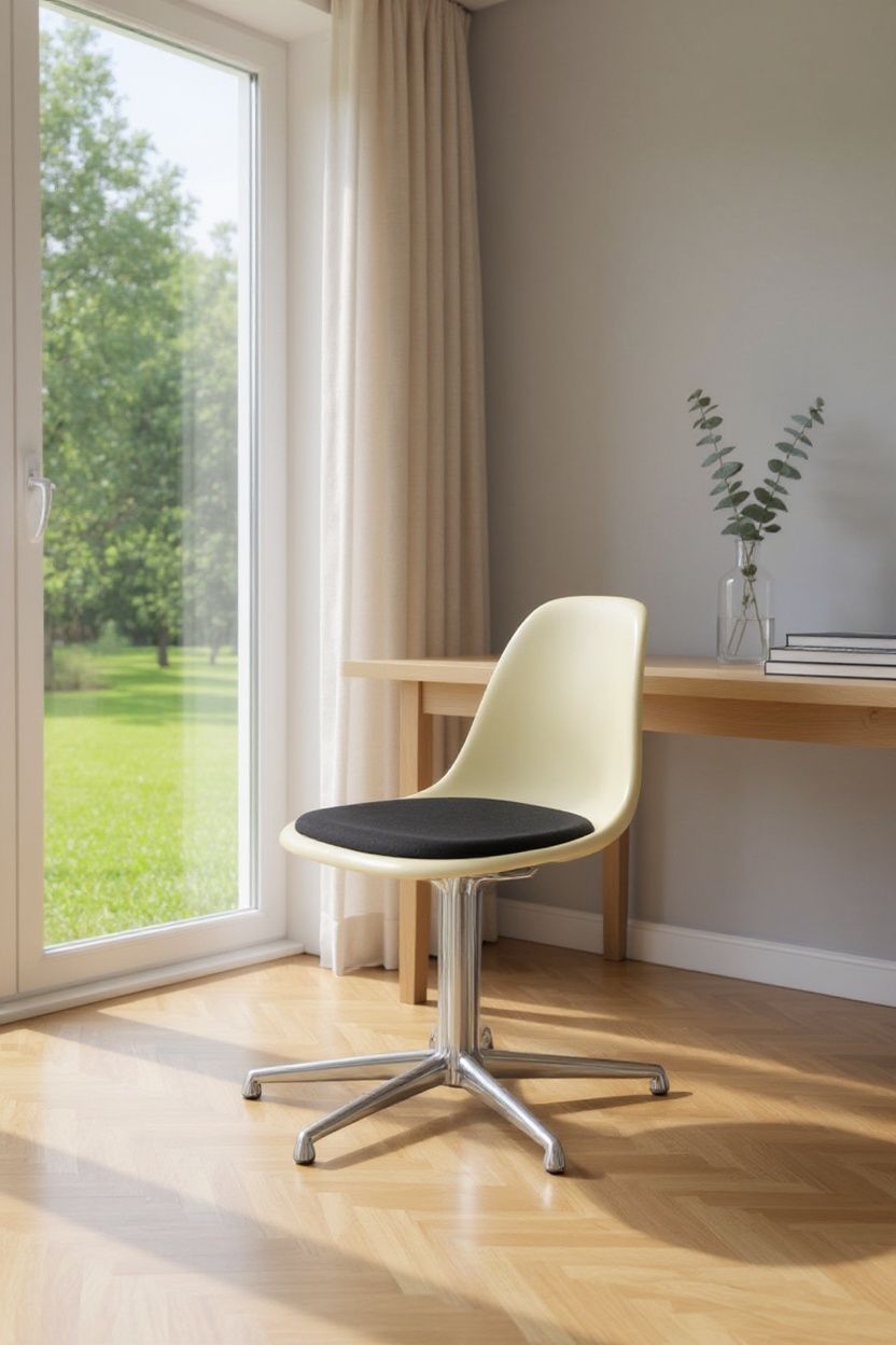 Eames Fiberglass Side Chair DSL avec coussin d'assise Vitra 