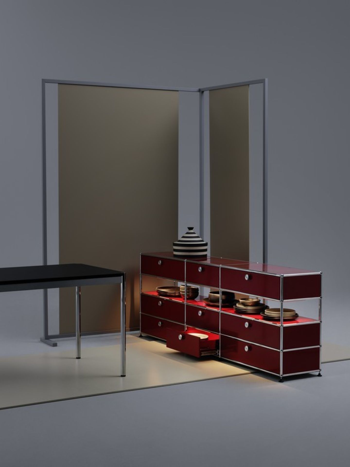 E table de chevet avec lumière dimmable USM Haller