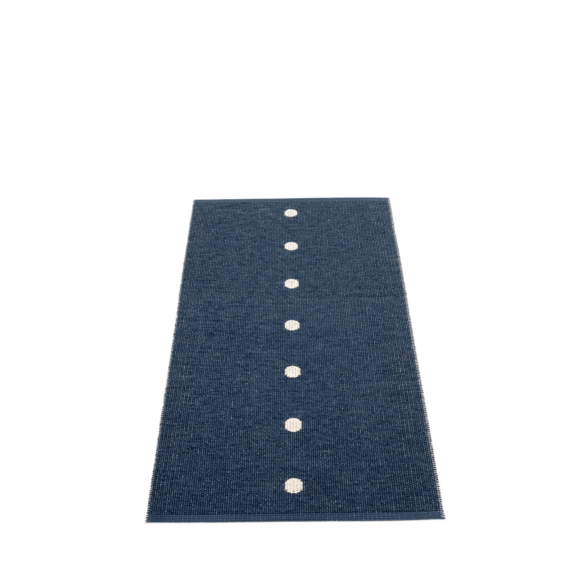 Blauer Pappelina Kunststoffteppich 70x140 cm mit weißen Punkten, ideal für Küche und Bad.