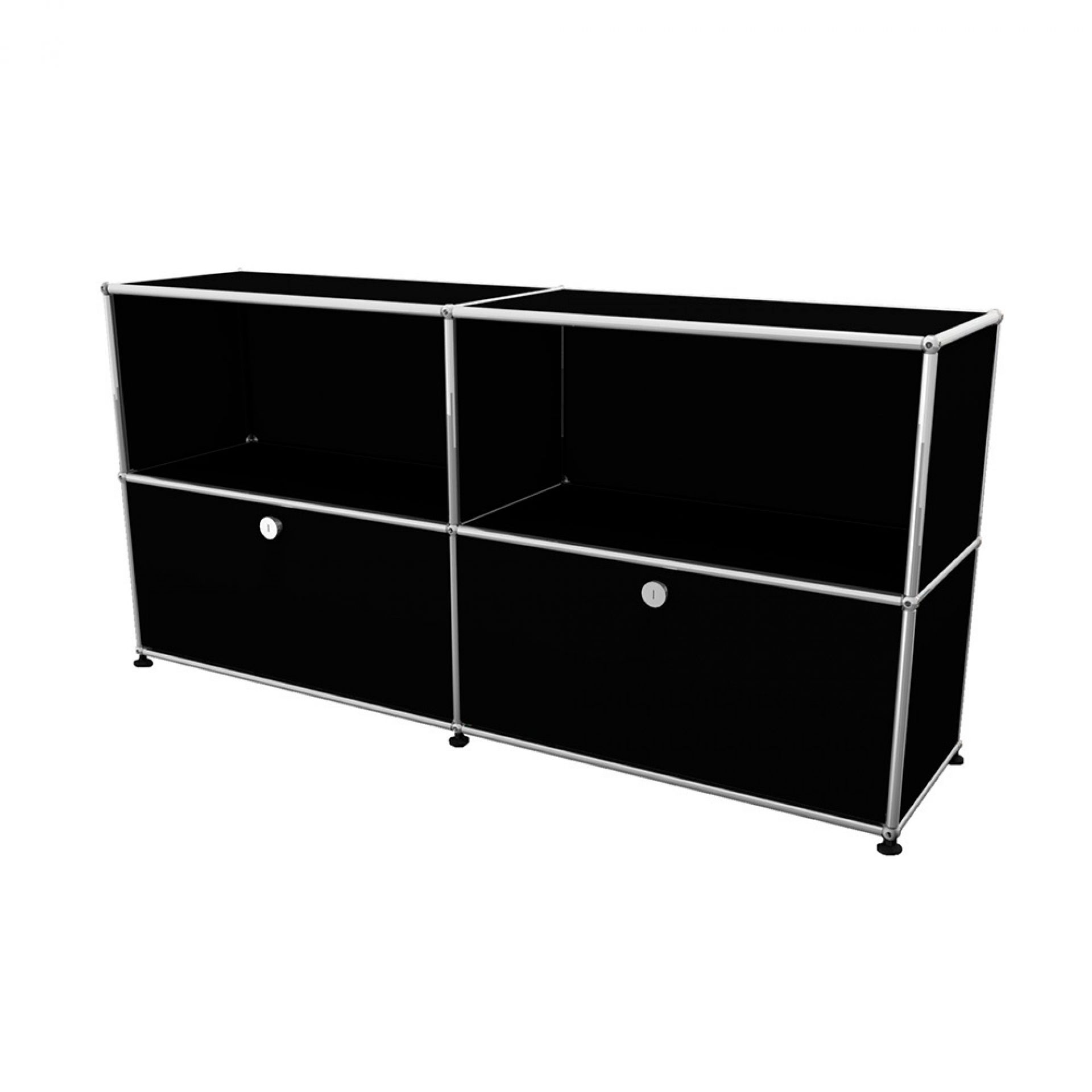 USM Haller Sideboard mit reinweißen Schubladen, modulare Aufbewahrungslösung für modernes Wohnen und Büro.
