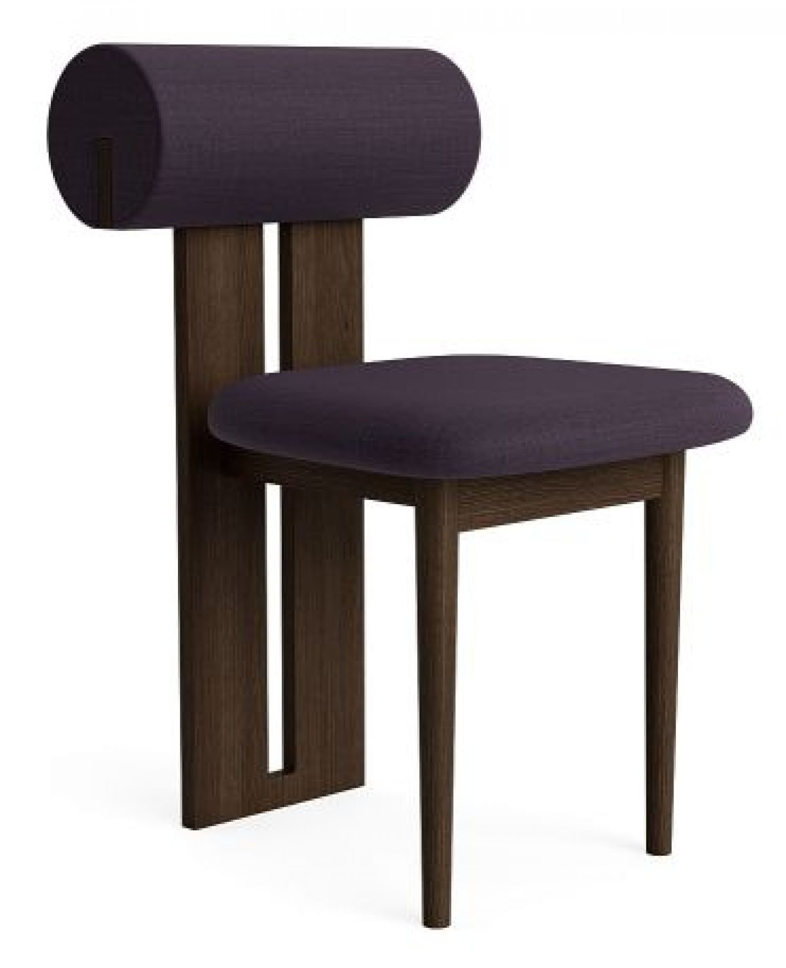 Hippo Stuhl aus geräucherter Eiche mit lila Kvadrat Canvas Bezug, moderner Design Stuhl.