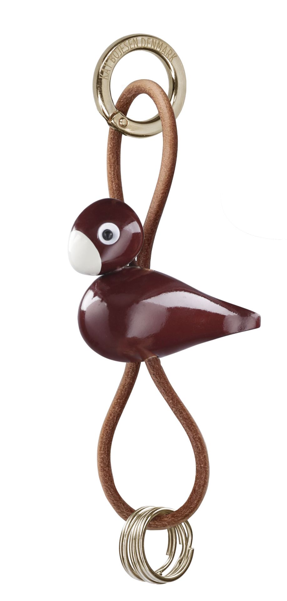 Porte-clés Vogel Bordeaux métal doré et cuir naturel Kay Bojesen 