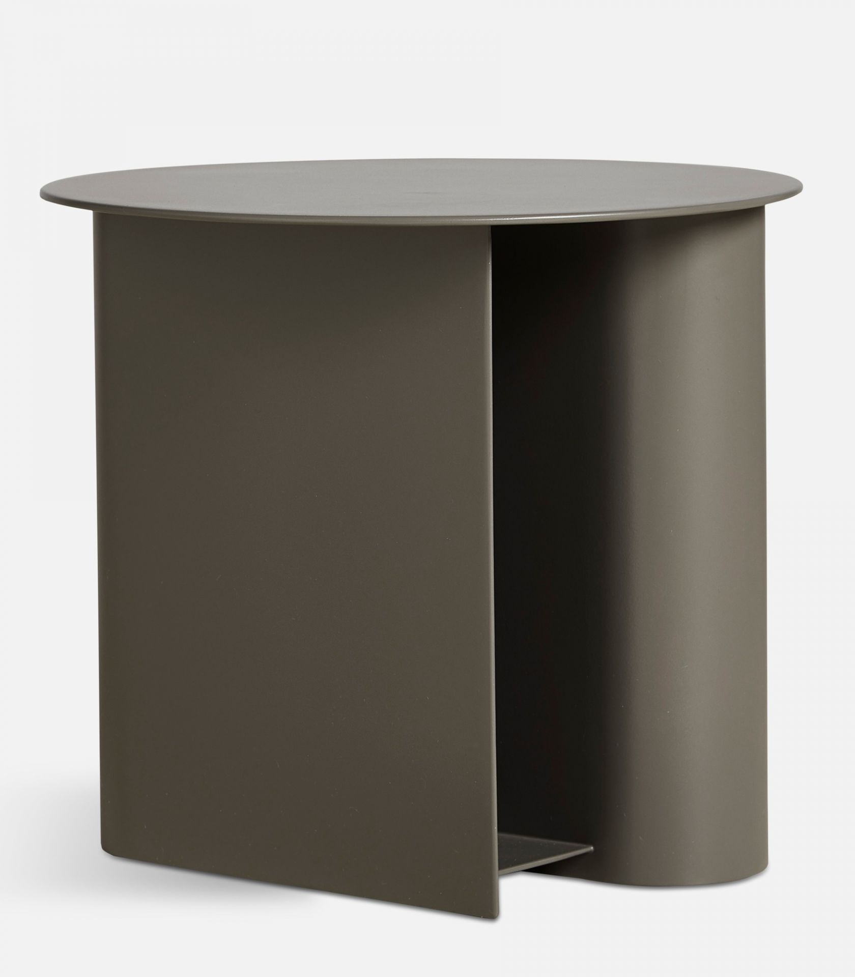 Sentrum Beistelltisch in Taupe von Woud: Moderner, minimalistischer Metalltisch für Wohnzimmer und Schlafzimmer.