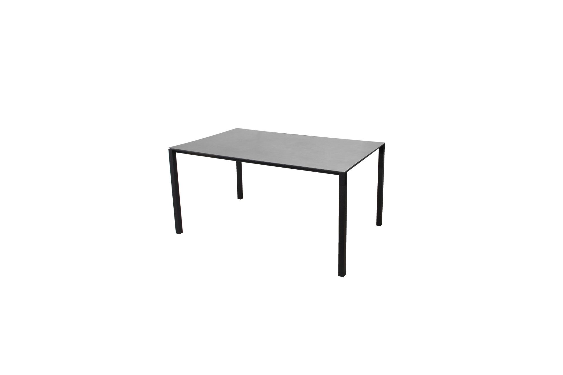 Cane-Line Pure Outdoor Esstisch mit grauer Tischplatte und schwarzem Gestell.