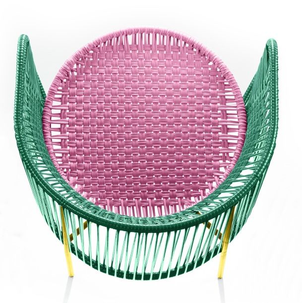 Caribe Dining Chair Chaise d'extérieur ames Vert émeraude / Rose chewing-gum / Jaune curry
