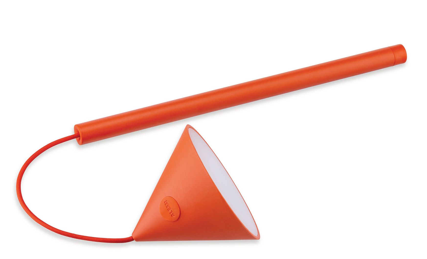 Tsumiki Lampe portable à batterie ME01 Alessi Orange Orangefarbene Tsumiki Akku Leuchte von Alessi, tragbare LED Lampe mit Stab und Kegelform.