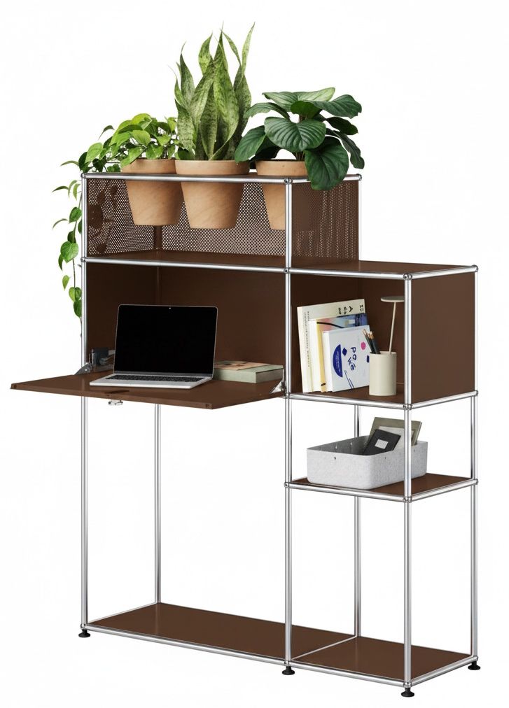 Bureau à domicile avec élément végétal USM Haller Brun