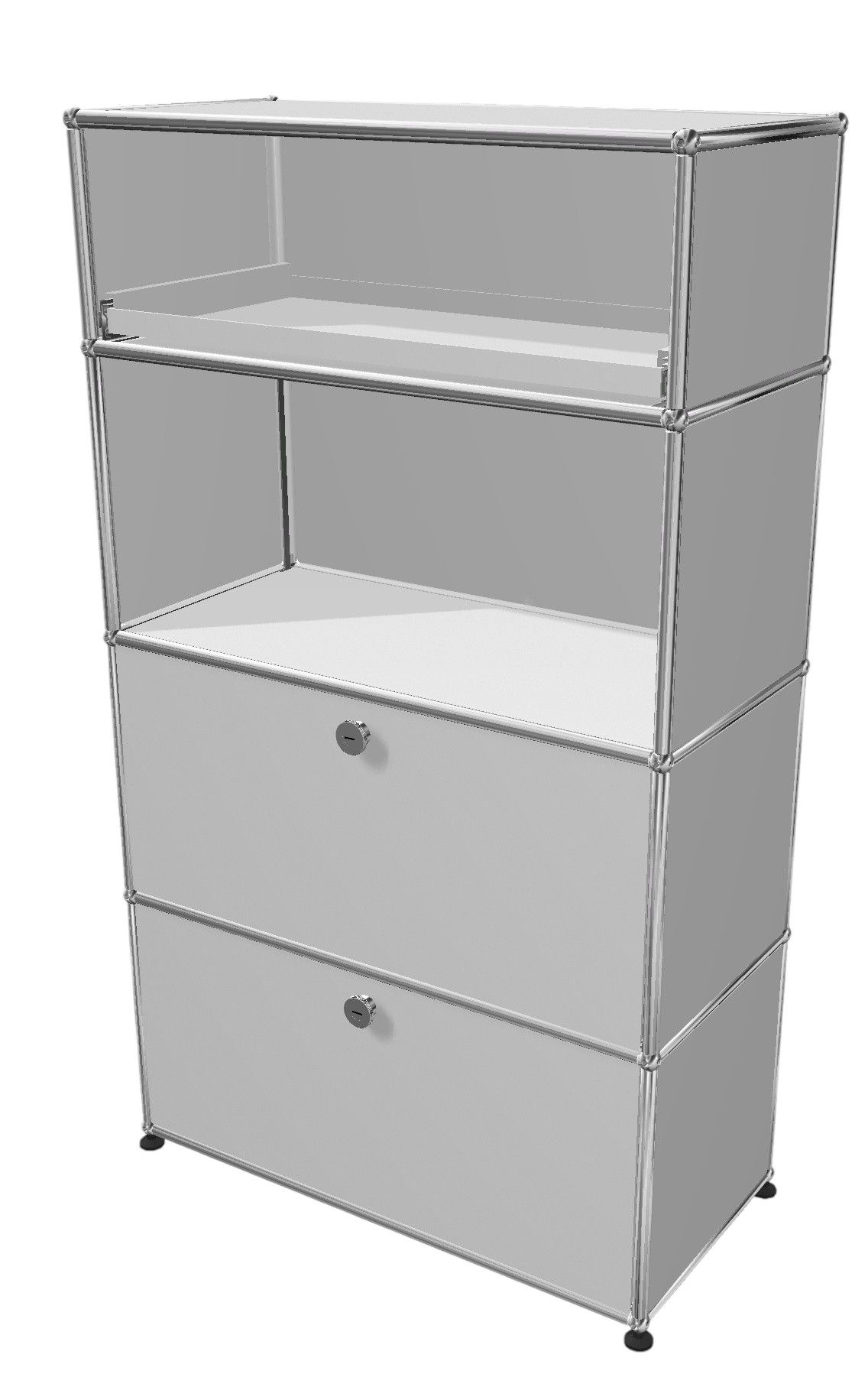 USM Haller Highboard 2 portes coulissantes / 1 porte escamotable / 1 tablette coulissante Blanc pur MEUBLES D'EXPOSITION / D'OCCASION 