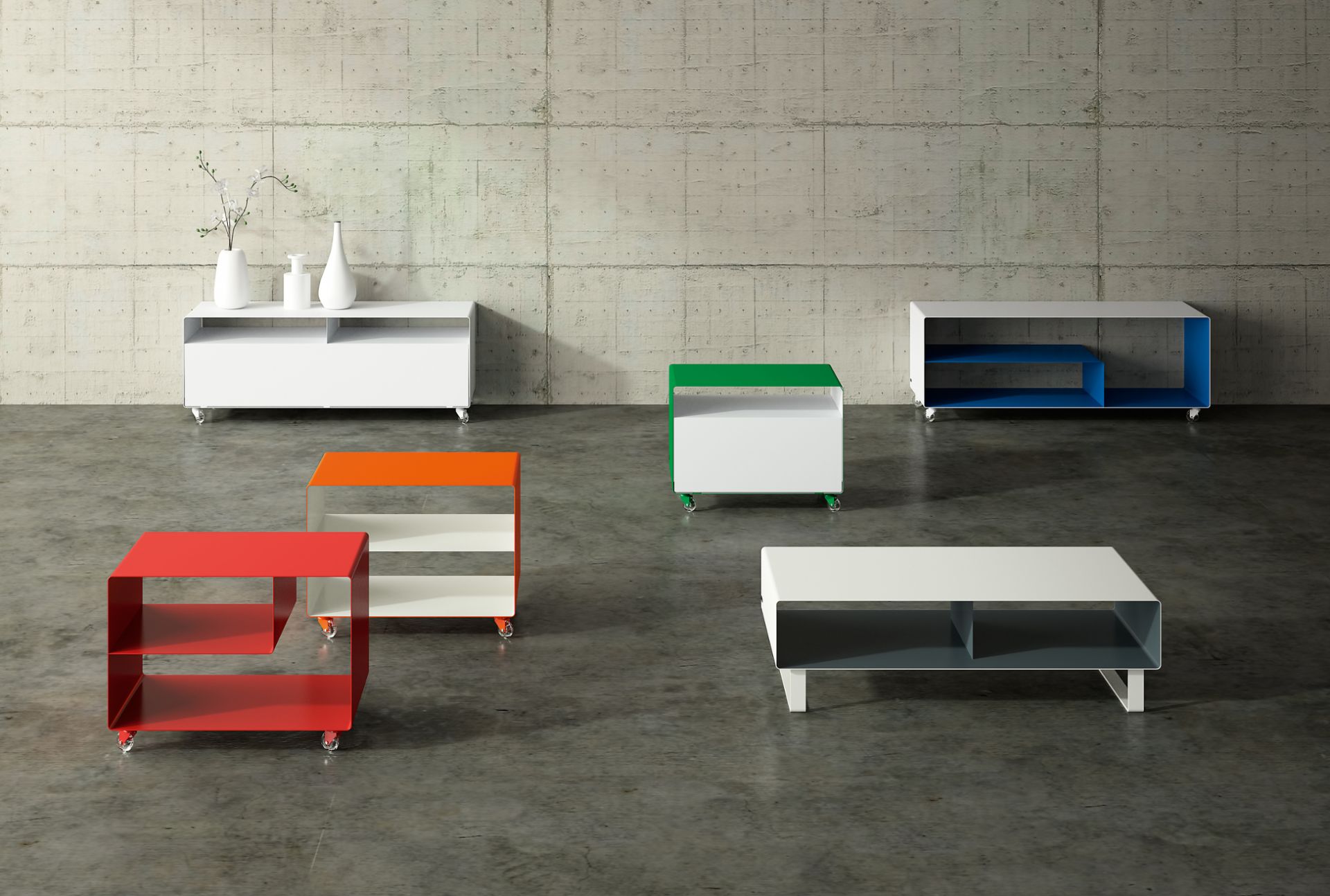 R109N Sideboard avec roulettes transparentes Müller Möbelfabrikation - QUICK SHIP
