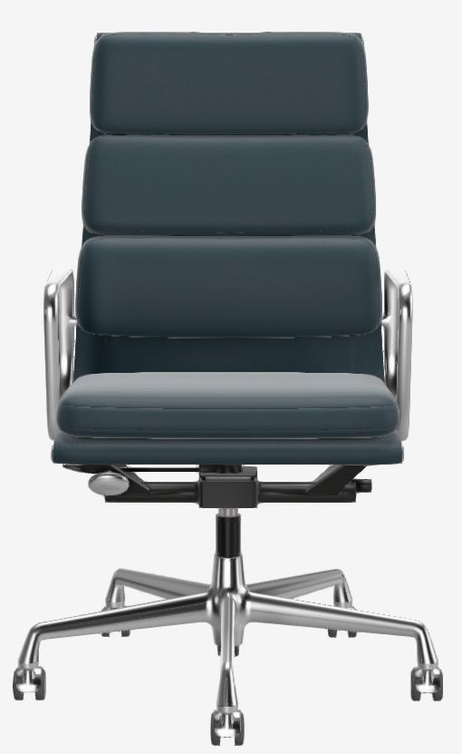 Soft Pad Chair EA219 / EA 219 fauteuil CHROME / CUIR PREMIUM AVEC LIGNE CONTRASTE BLEU FUME Vitra OFFRE SPECIALE