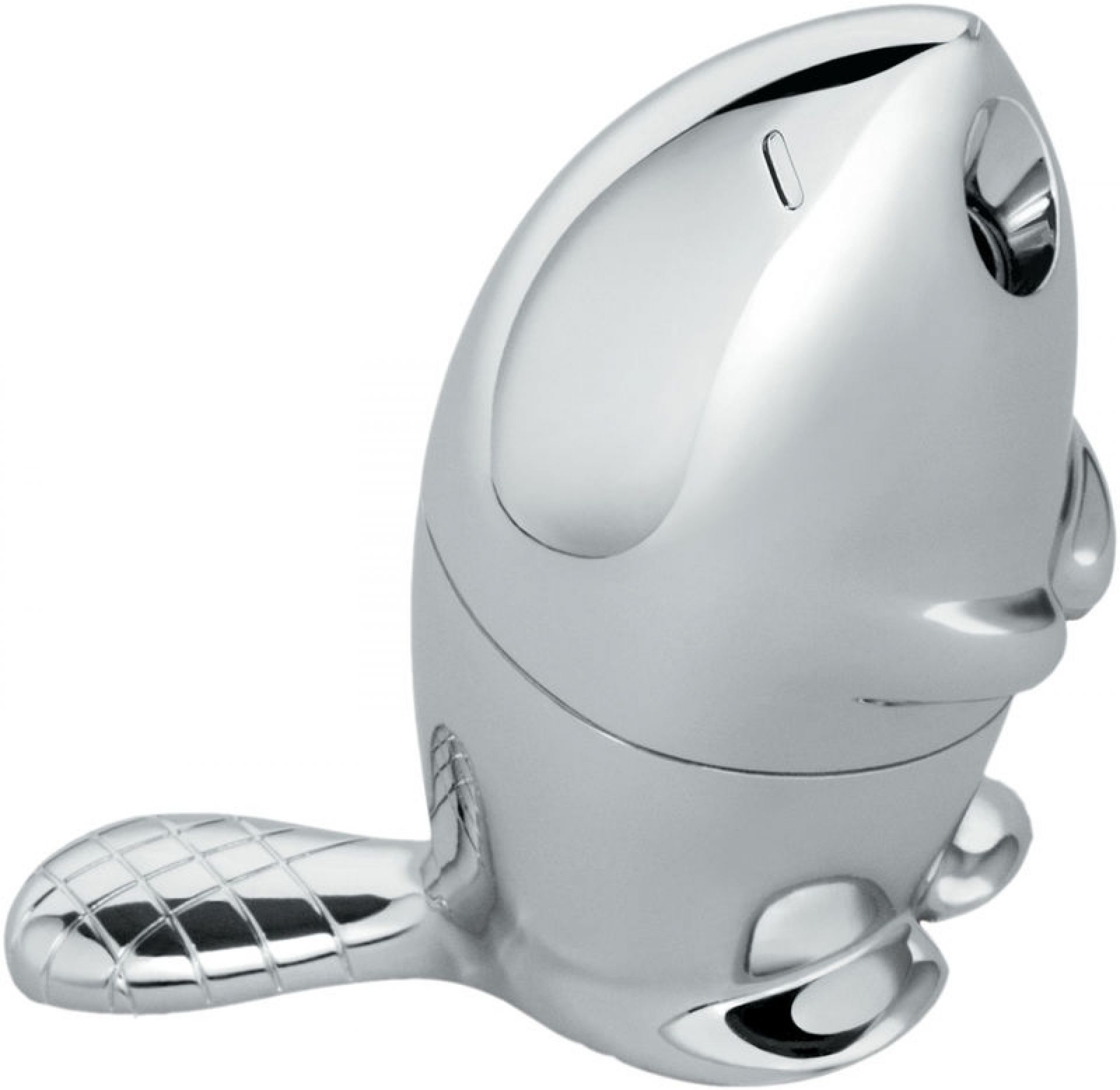 Alessi Kastor Bleistiftspitzer RT02 aus verchromtem Zamak, Biber Design, für Büro und Schreibtisch.