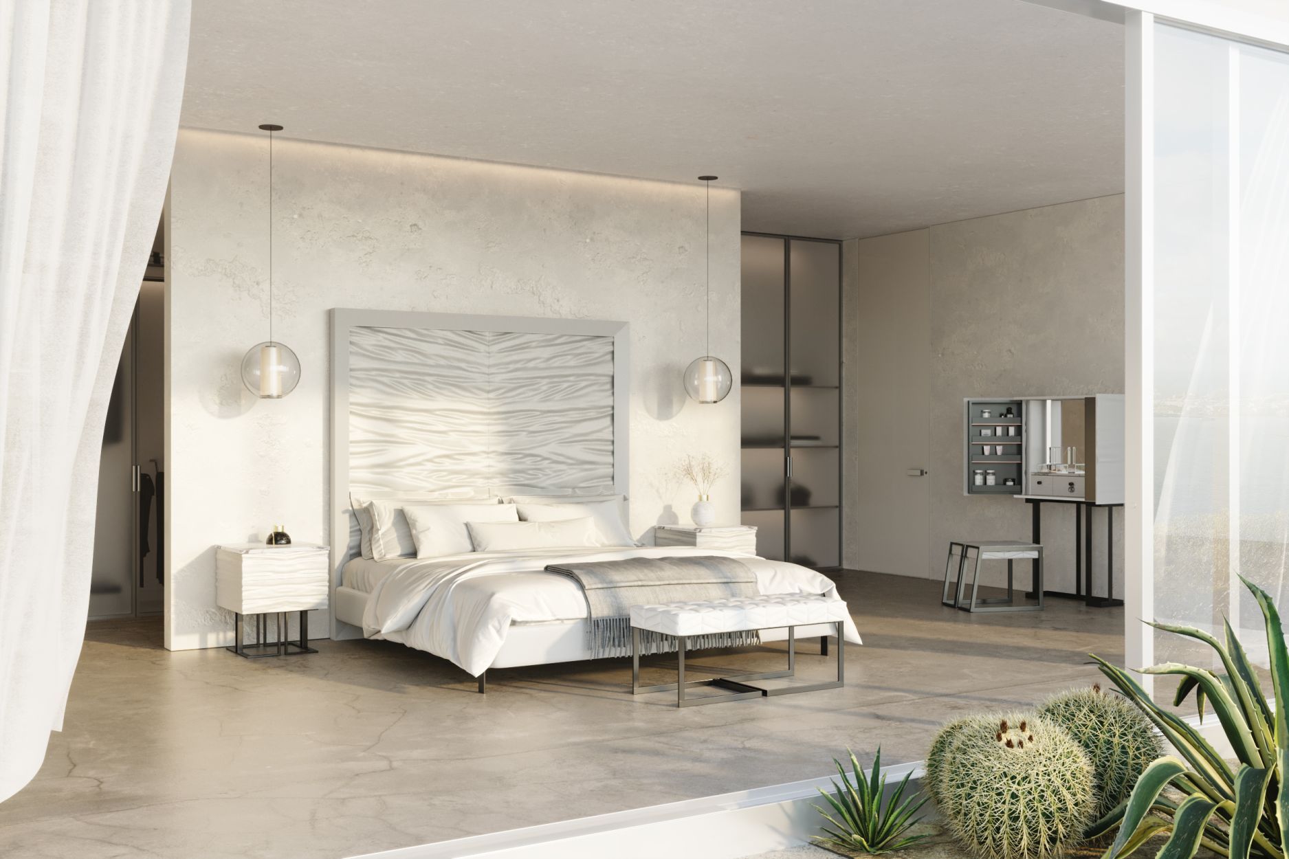 Onda lit cuir blanc et or mat Mansi London