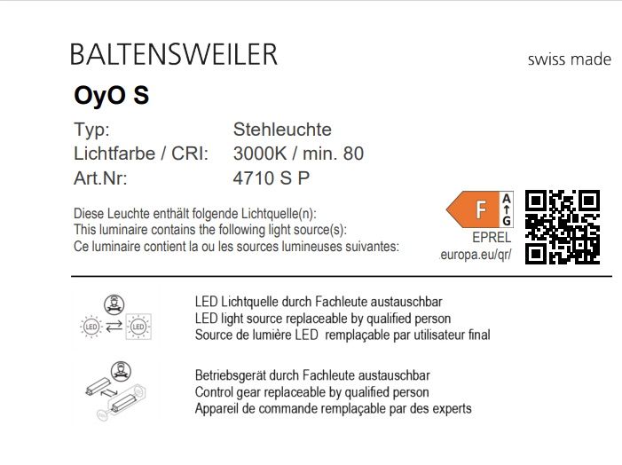 OyO S Lampadaire Noir 3000 K Baltensweiler