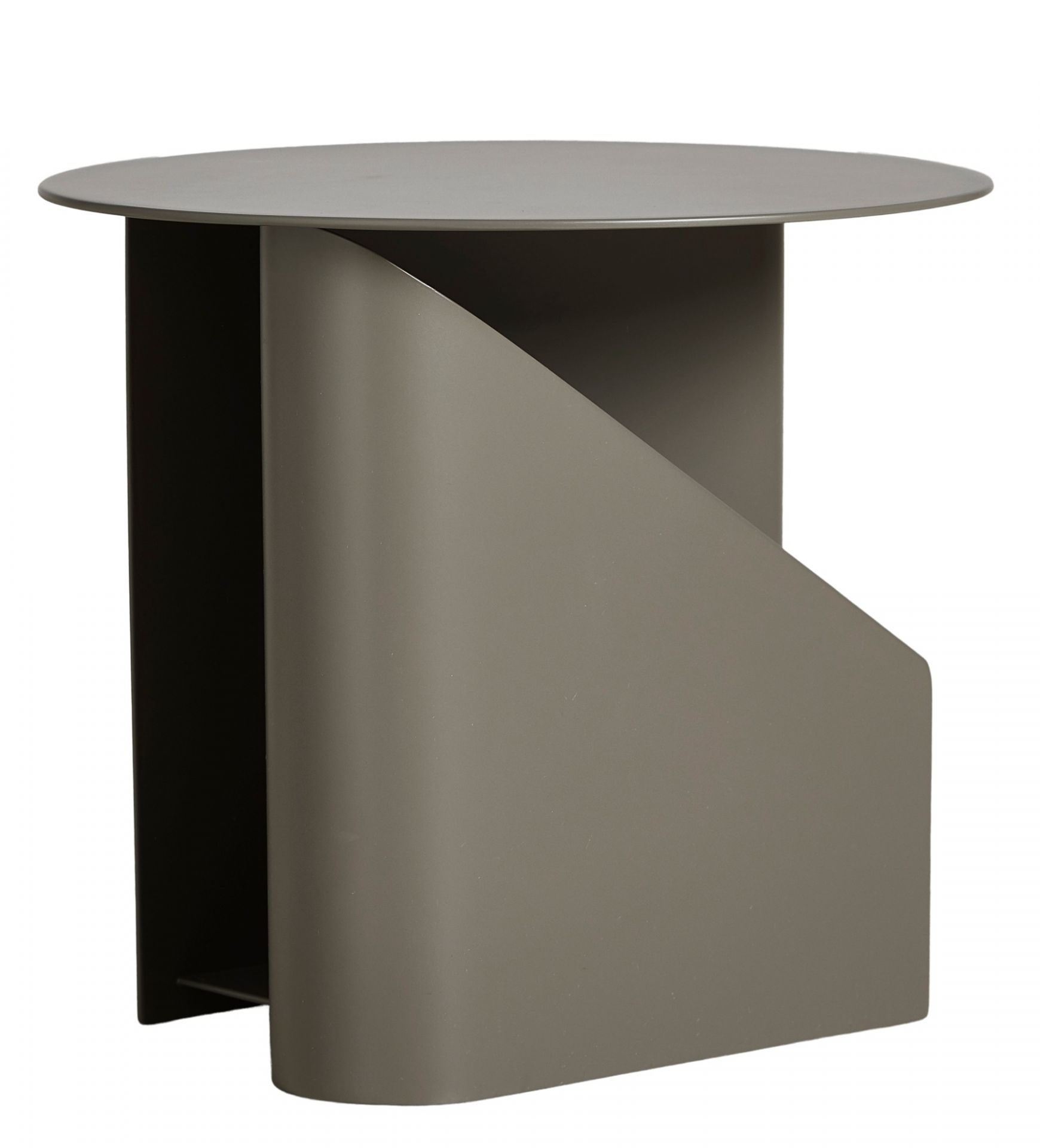 Sentrum Beistelltisch Taupe von Woud: Moderner, runder Couchtisch in Taupe mit einzigartigem Design.