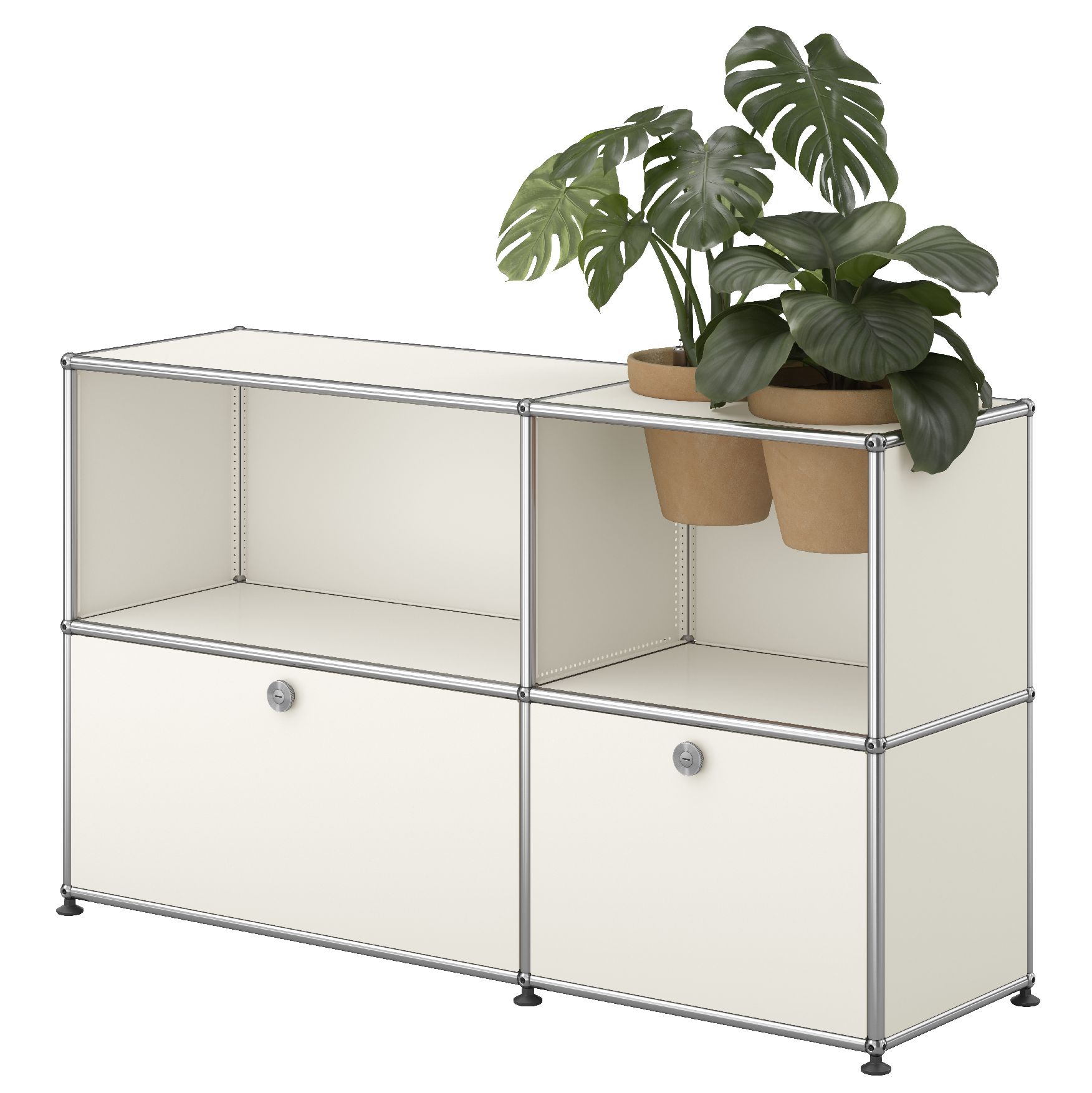 Buffet USM Haller M57 avec portes à charnières et insert pour plantes - Blanc pur
