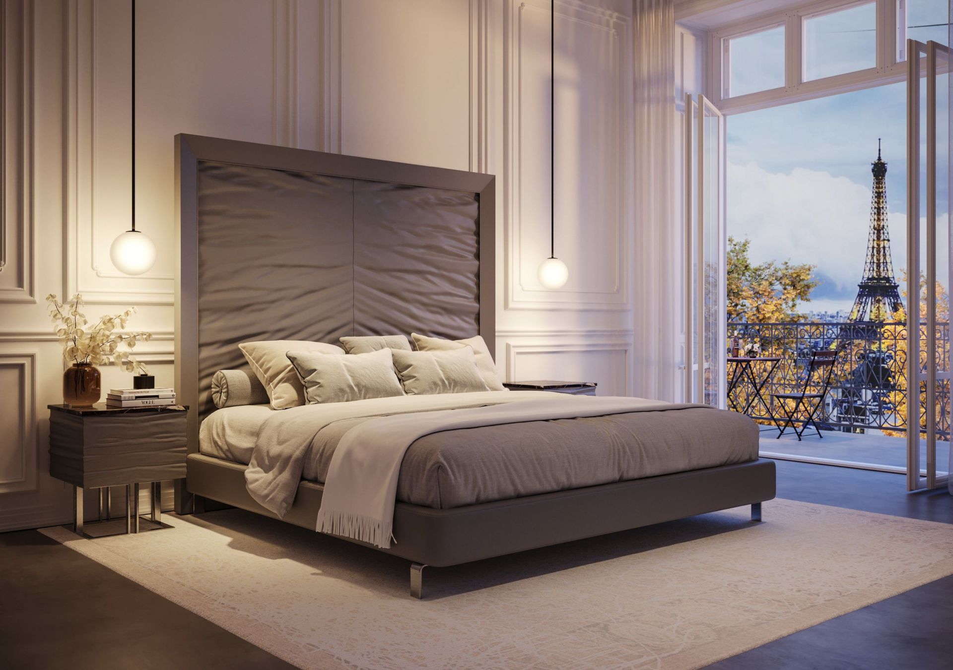 Onda lit cuir blanc et or mat Mansi London