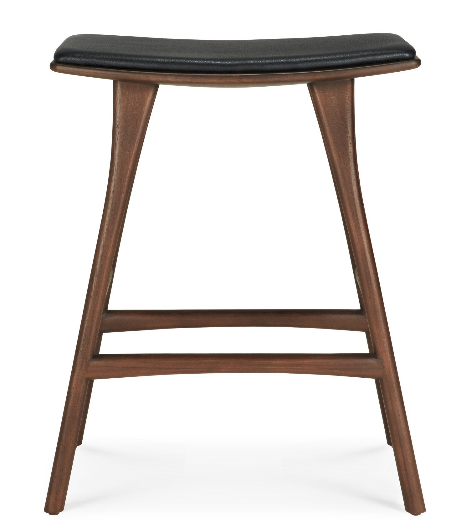 Osso Counter Stool Tabouret de bar avec coussin d'assise en cuir noir Ethnicraft 