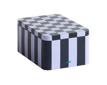 Petite boîte de rangement en métal bleu foncé et lavande pour le foin