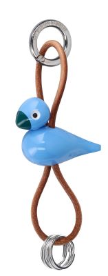 Oiseau bleu Porte-clés métal argenté avec cuir naturel Kay Bojesen
