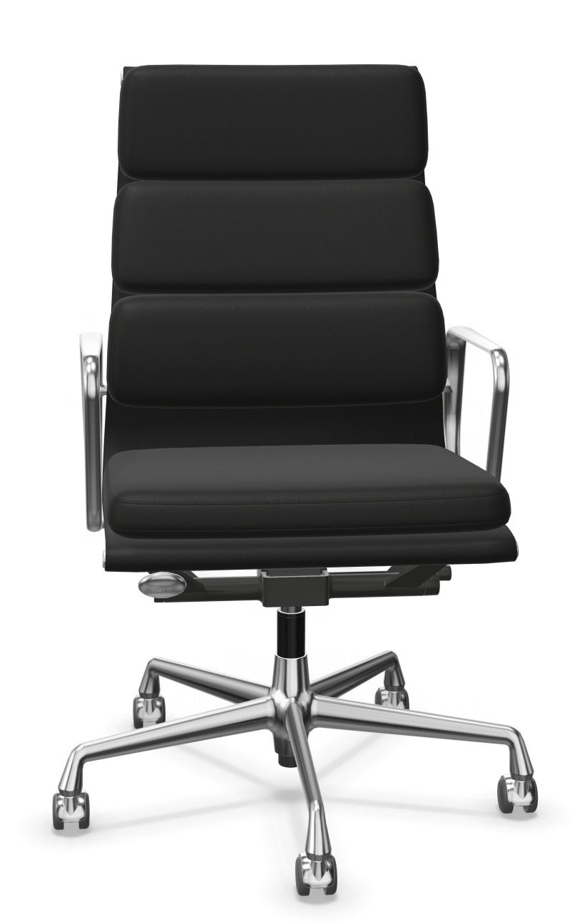 Soft Pad Chair EA219 / EA 219 Dossier haut , ROTATIF, CUIR PREMIUM F NERO AVEC LIGNE DE CONTRASTE, BASE CHROME Vitra OFFRE SPECIALE