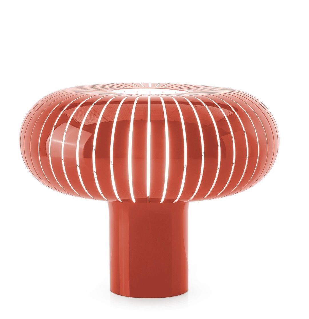Rote Teresa Tischleuchte von Kartell, Special Edition, mit geripptem Lampenschirm und zylindrischem Fuß.