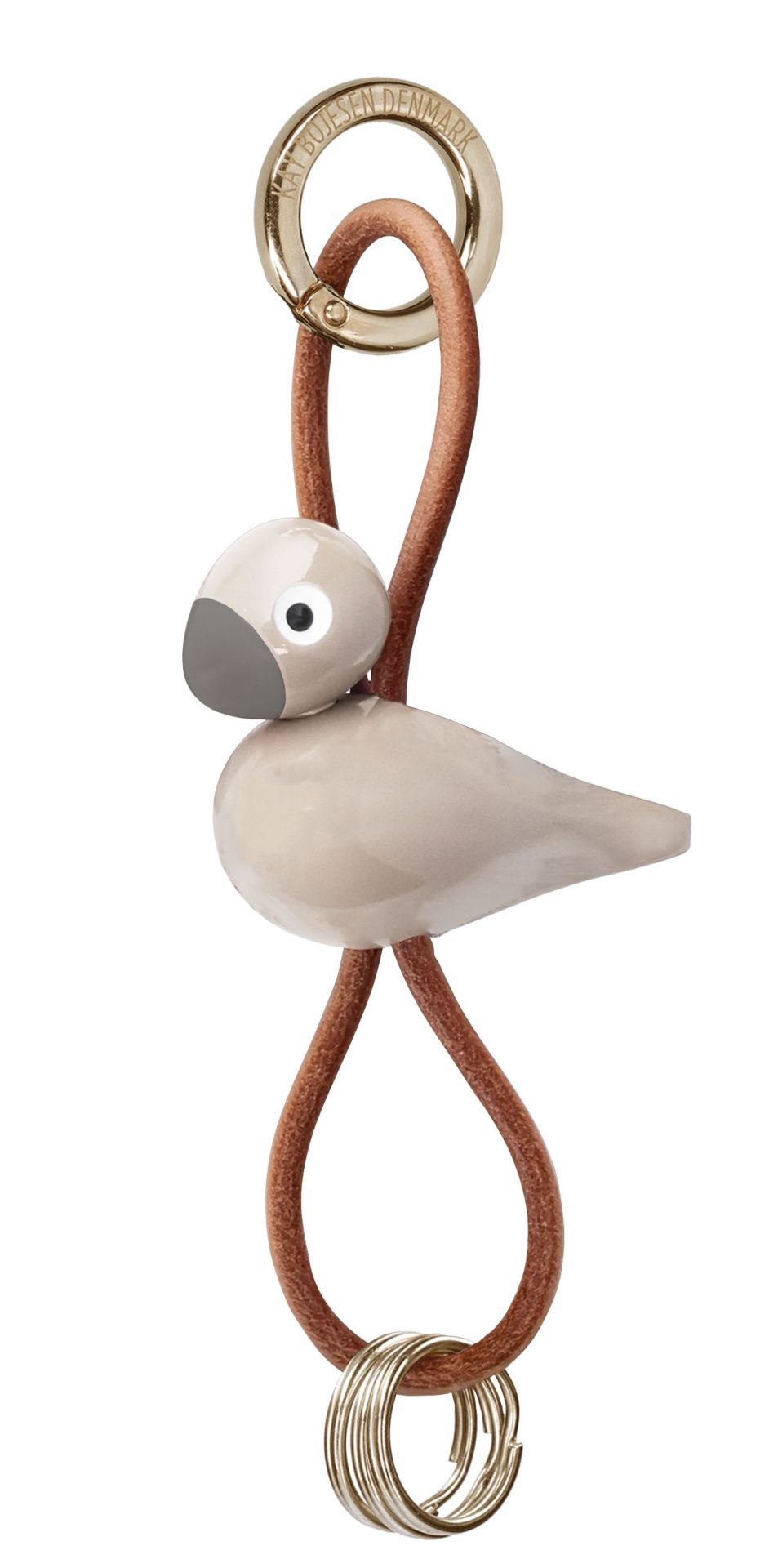 Porte-clés Oiseau Beige Métal Doré et Cuir Naturel Kay Bojesen
