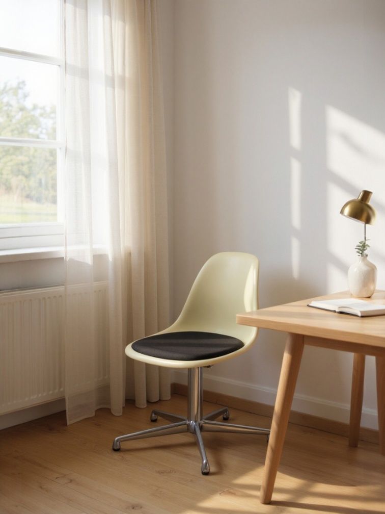 Eames Fiberglass Side Chair DSL avec coussin d'assise Vitra 