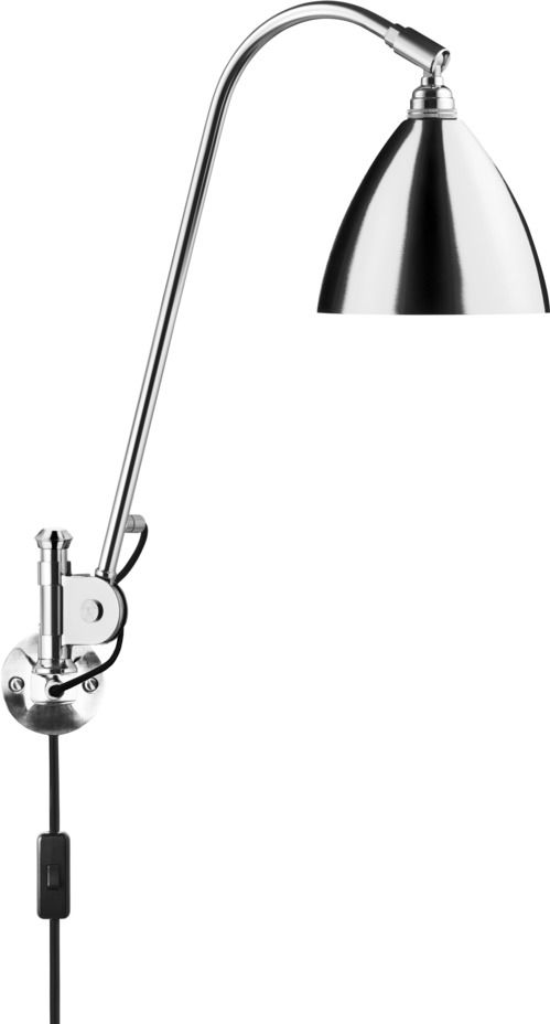 Bestlite BL6 Wandleuchte Chrom von Gubi: Detailaufnahme der verstellbaren Chrom-Wandlampe mit Kegelform.