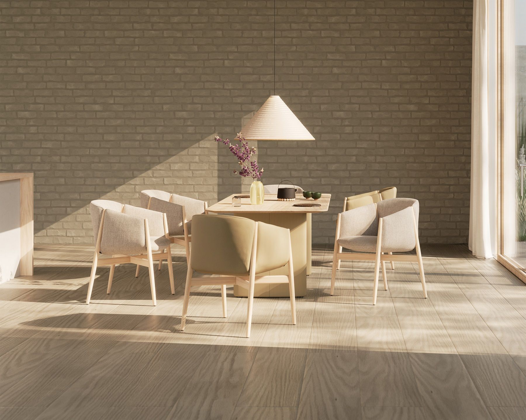 Chaise Kagu avec accoudoirs piètement bois Cor