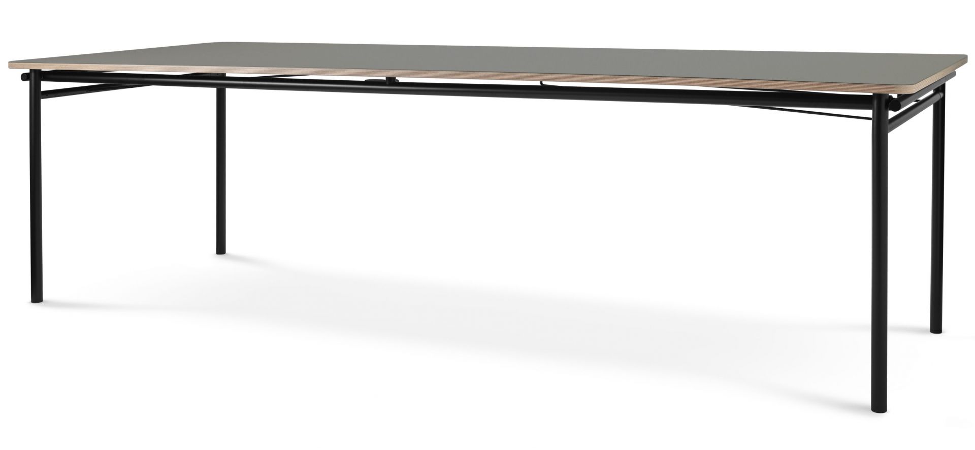 Taffel Esstisch ausziehbar, Esche mit grauem Finish und schwarzem Metallgestell. Moderner Küchentisch.