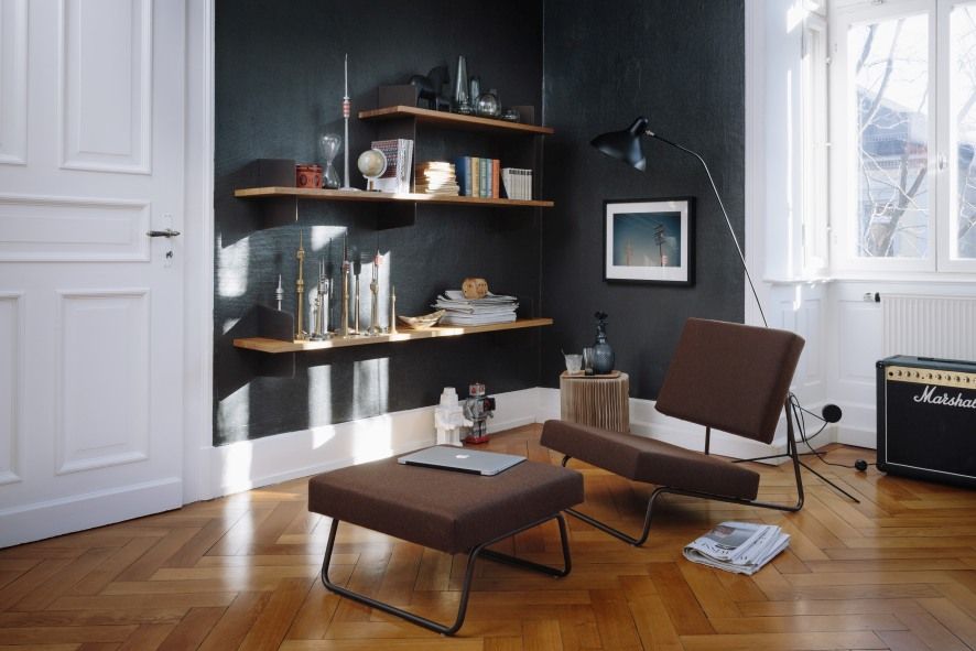 Lounge Chair Hirche fauteuil TISSU GRIS CLAIR / TABLEAU BLANC Richard Lampert OFFRE SPECIALE