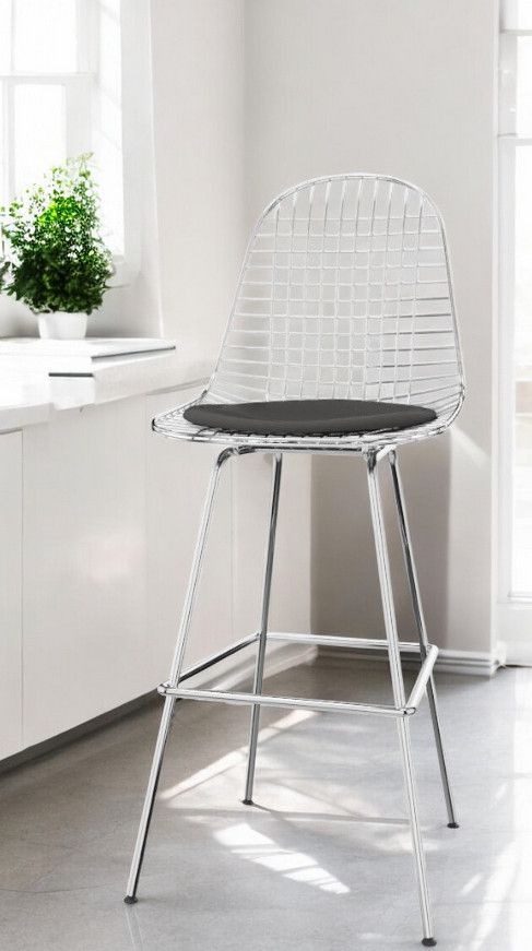 Eames Wire Bar Stool Tabouret de bar moyen avec coussin d'assise Vitra 