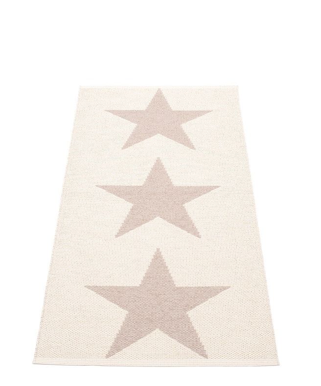 Viggo One Pappelina Kunststoffteppich 70x150 cm in Pale Rosa mit drei großen Sternen.