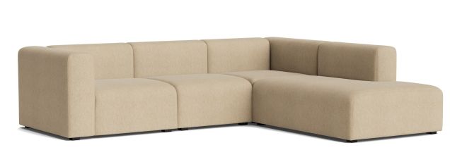 Sandfarbenes Mags Sofa Eckkombination mit Armlehne rechts, moderner Stoffbezug für Wohnzimmer.