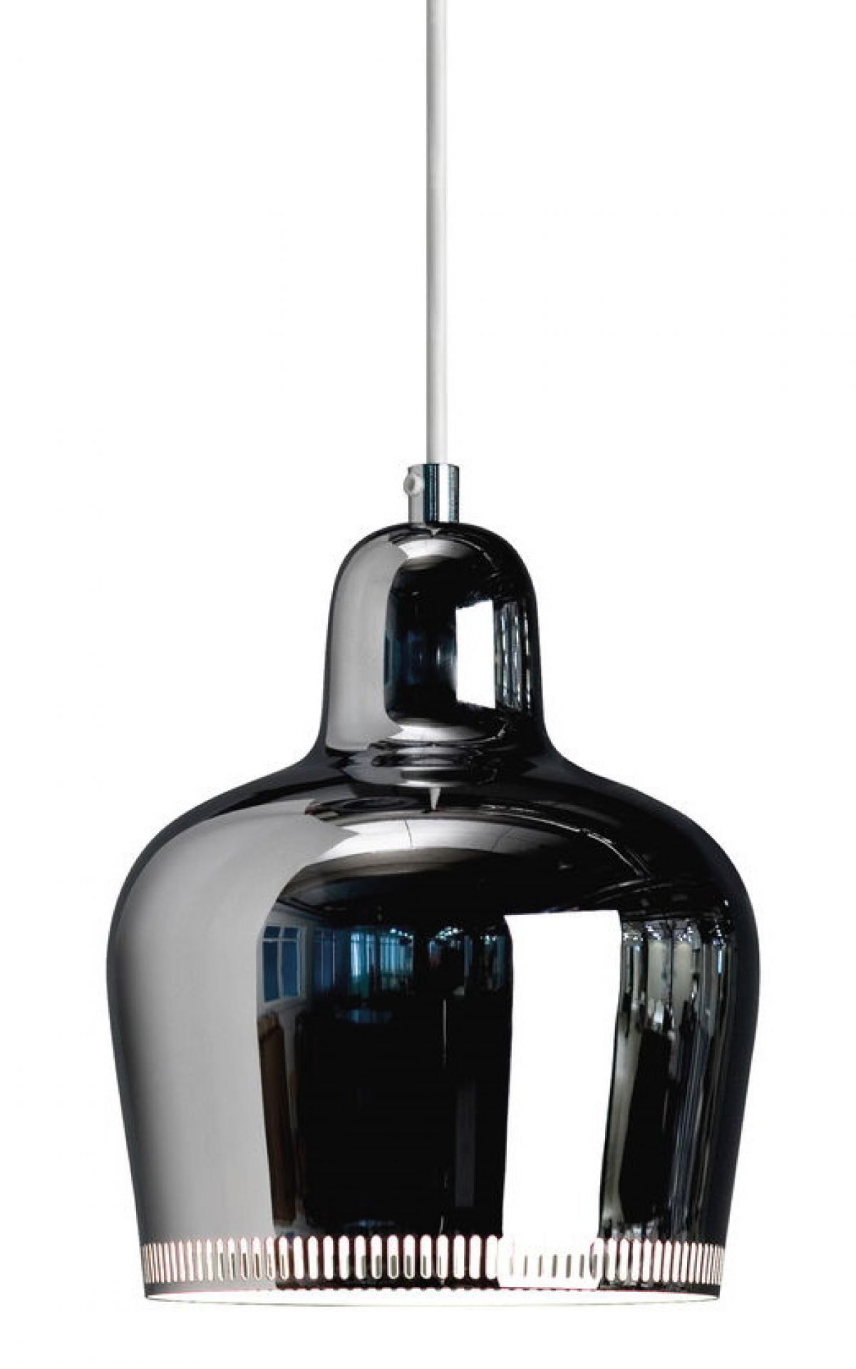 A330S Golden Bell Pendant light Lampe de suspendue Artek Chromé-Blanc A330S Golden Bell Pendelleuchte von Artek in Chrom-Weiss. Moderne Hängelampe für Wohnräume.