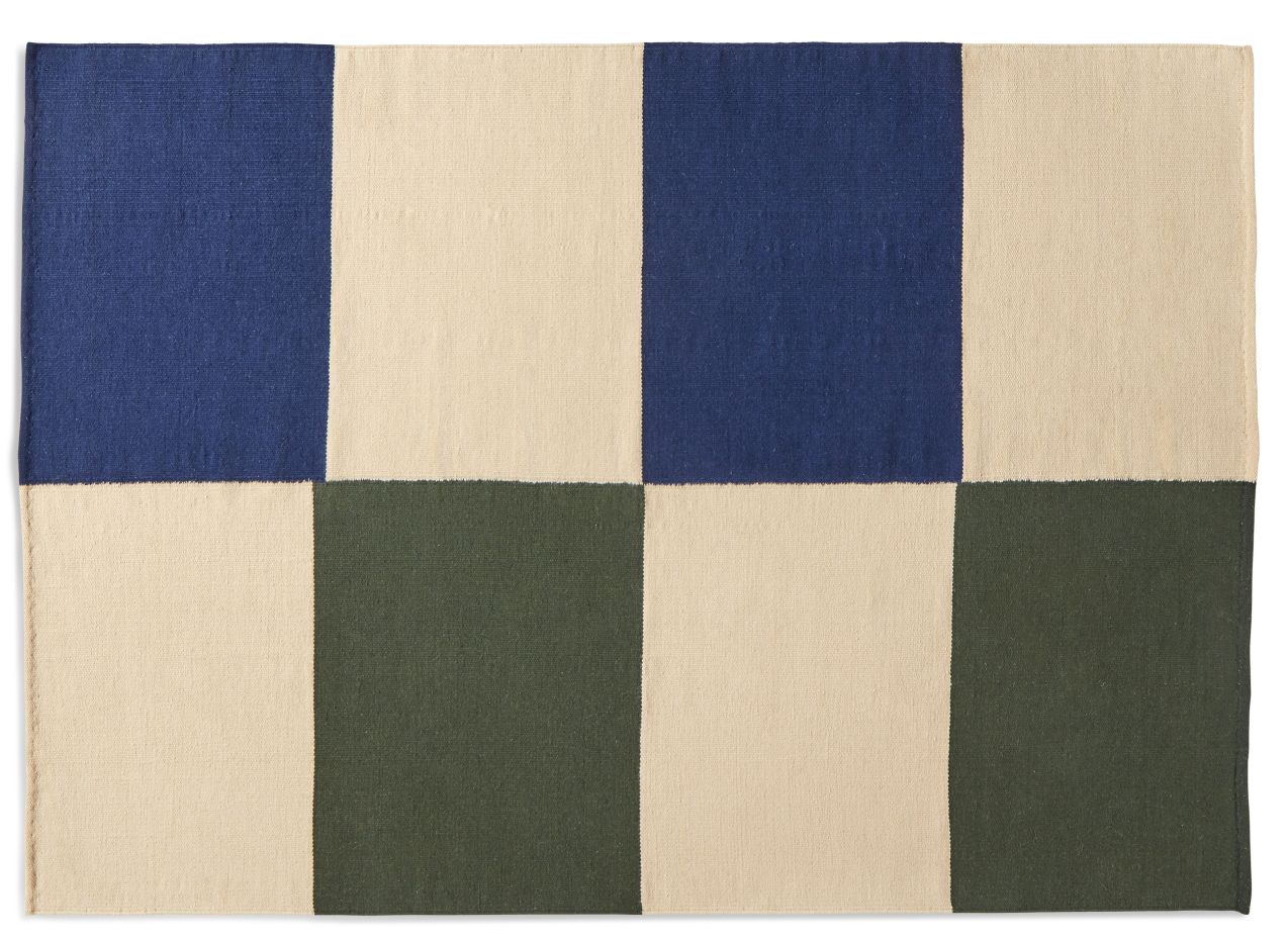 Ethan Cook Teppich mit grün-blauem Schachbrettmuster und beigen Akzenten, Größe 170x240 cm.