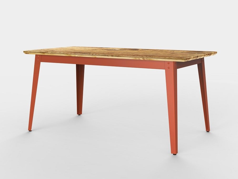 6Grad table en plein air Jan Cray rouge-orangé Bois huilé 6Grad Outdoortisch mit Rotorange Gestell und geölter Bauholz-Tischplatte, ideal für Garten und Terrasse.
