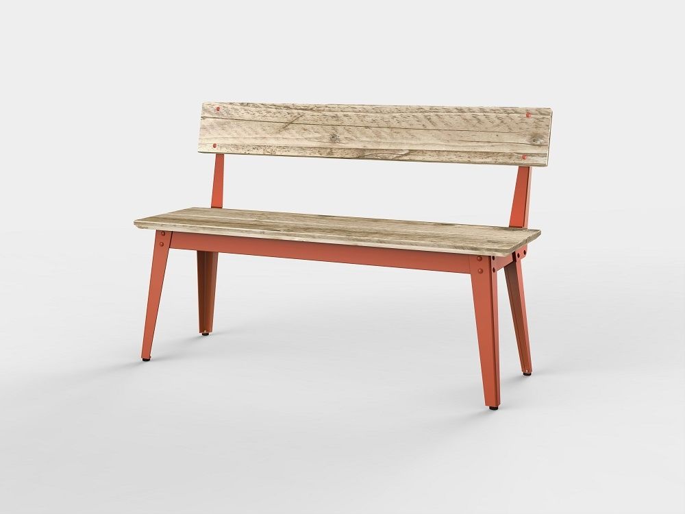 6Grad Extérieur banque avec Dossier 125 cm Jan Cray Bois brut rouge-orangé