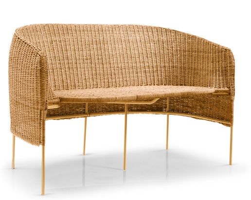 Caribe Natural Banc 2 places extérieur ames Matériau naturel brut / Jaune Caribe 2-Sitzer Bank aus Rattan für den Außenbereich, gelbes Naturmaterial, Gartenmöbel.